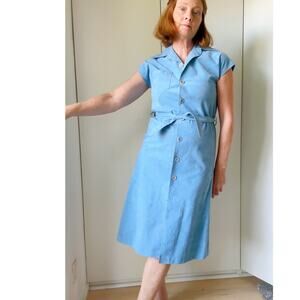 Vintage 60s Ultra Suede Dress baby Blue Size Small A line Retro Minimalist